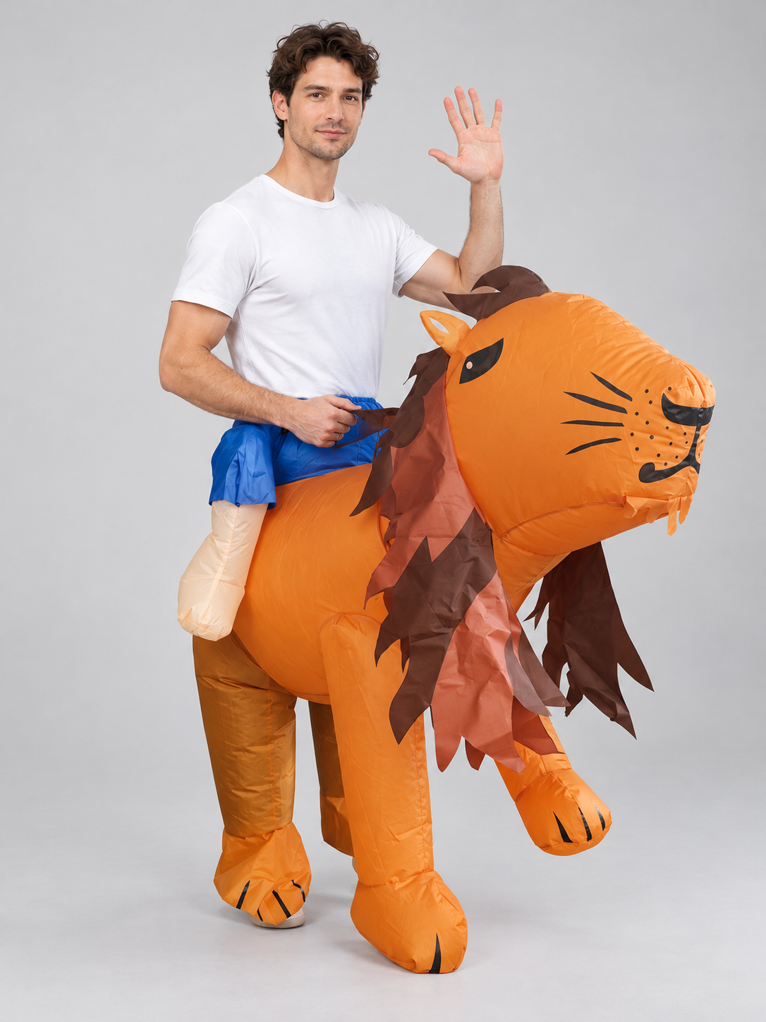 Inflatable Lion Costume Orange with Dark Brown Mane