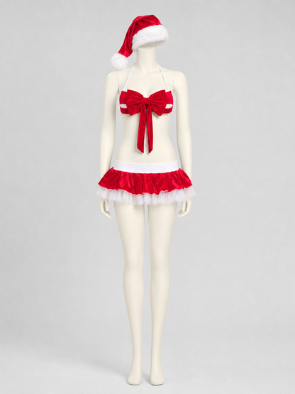 Santa Claus Christmas Costume with a Crop Top and Short Skirt side view