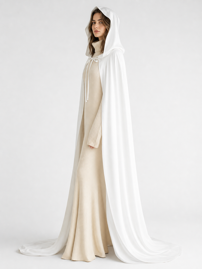 Long White Hooded Carnival Cape