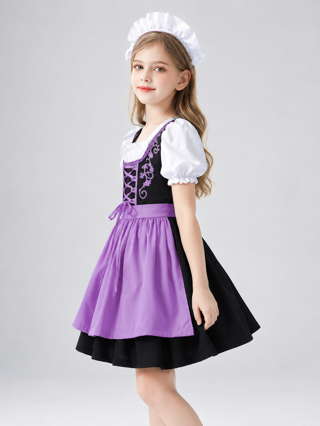 Kids' Bavarian-Style Costume (Dirndl), Purple