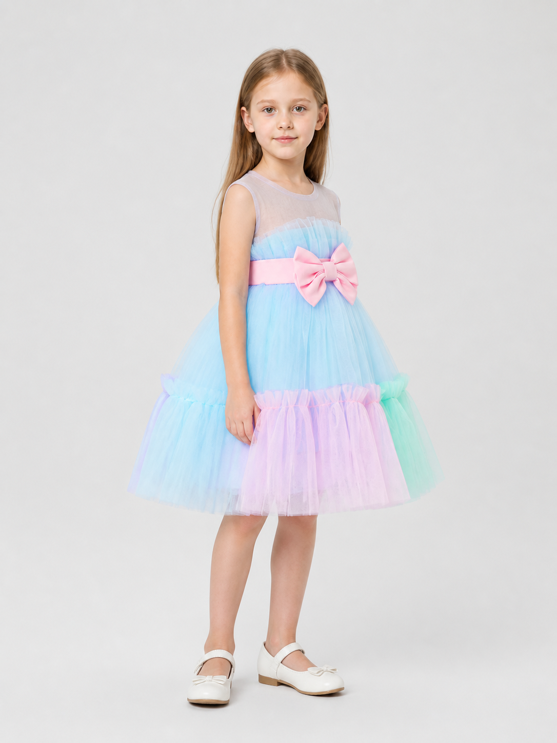 Full Dress with a Layered Mesh Skirt and Bow side view