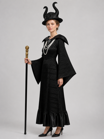 Maleficent Witch Costume with Hat and Staff for Halloween side view