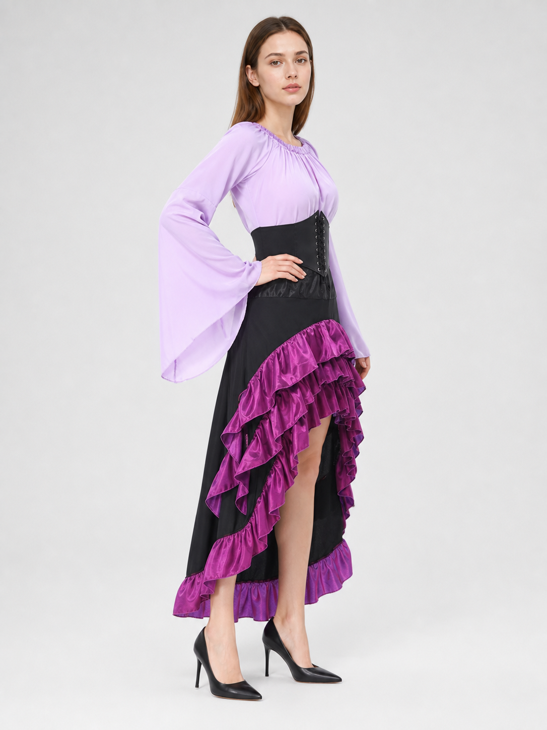 Asymmetric Ruffled Dress with Corset Lacing