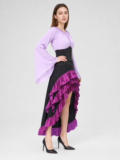 Asymmetric Ruffled Dress with Corset Lacing