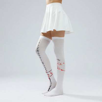 White Mid-Thigh Stockings with Bloodstains