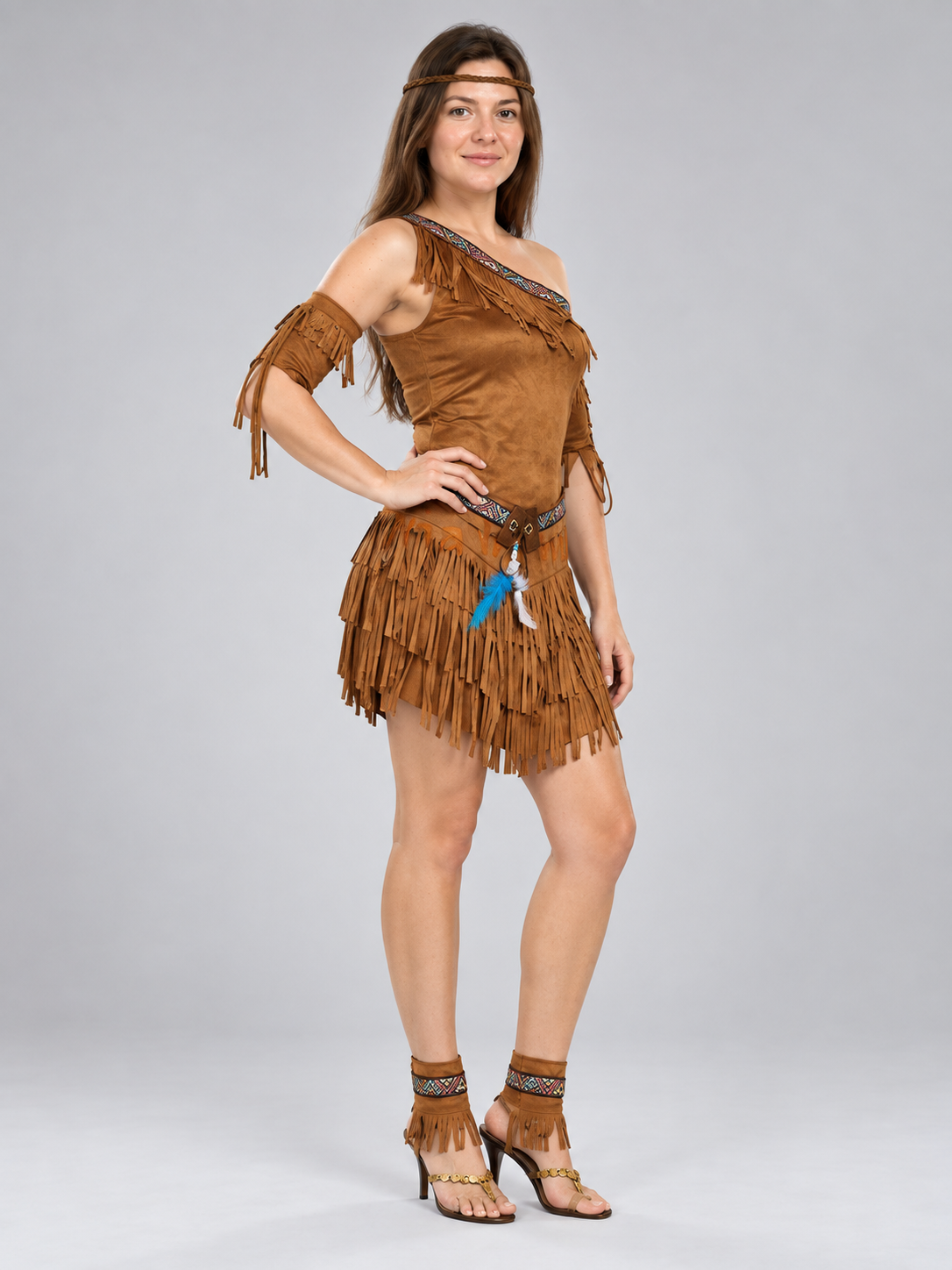 Ethnic Carnival Costume with Fringe and Headpiece