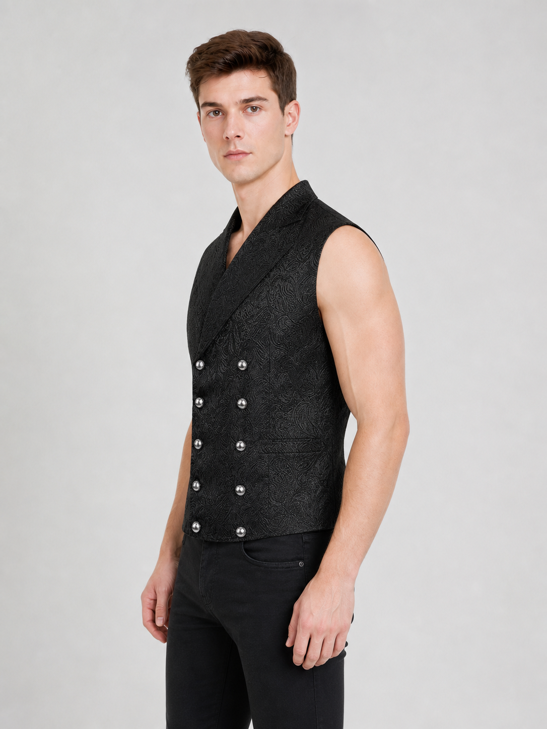 Double-Breasted Vest with a Jacquard Pattern for a Standout Look