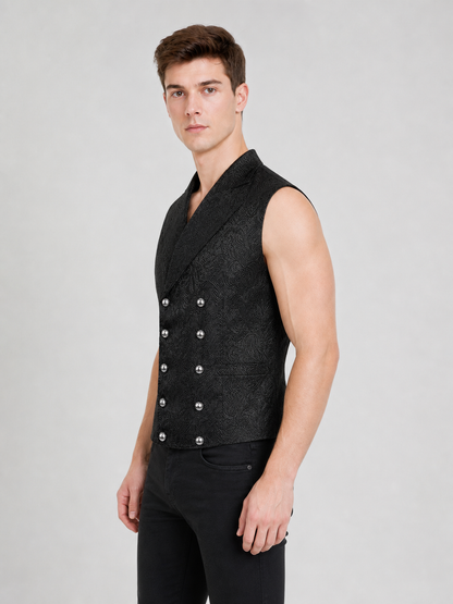 Double-Breasted Vest with a Jacquard Pattern for a Standout Look