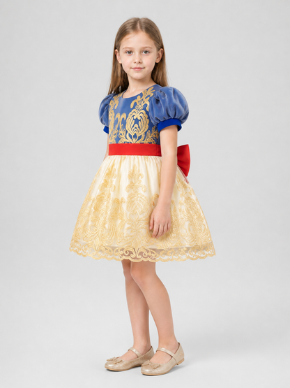 Full Princess Dress with Embroidery and Puff Sleeves side view