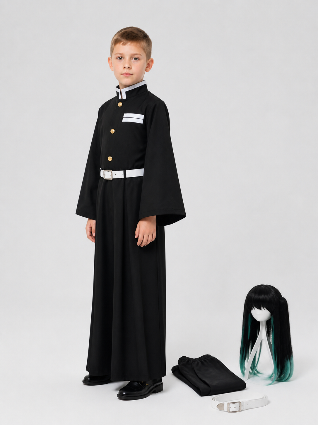 Tokito Muichiro Cosplay Costume with Belt and Wig side view