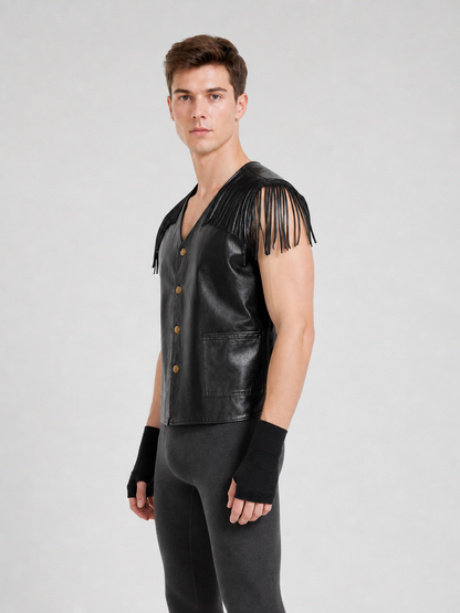 Black Fringed Vest, Rock Style, Costume Look