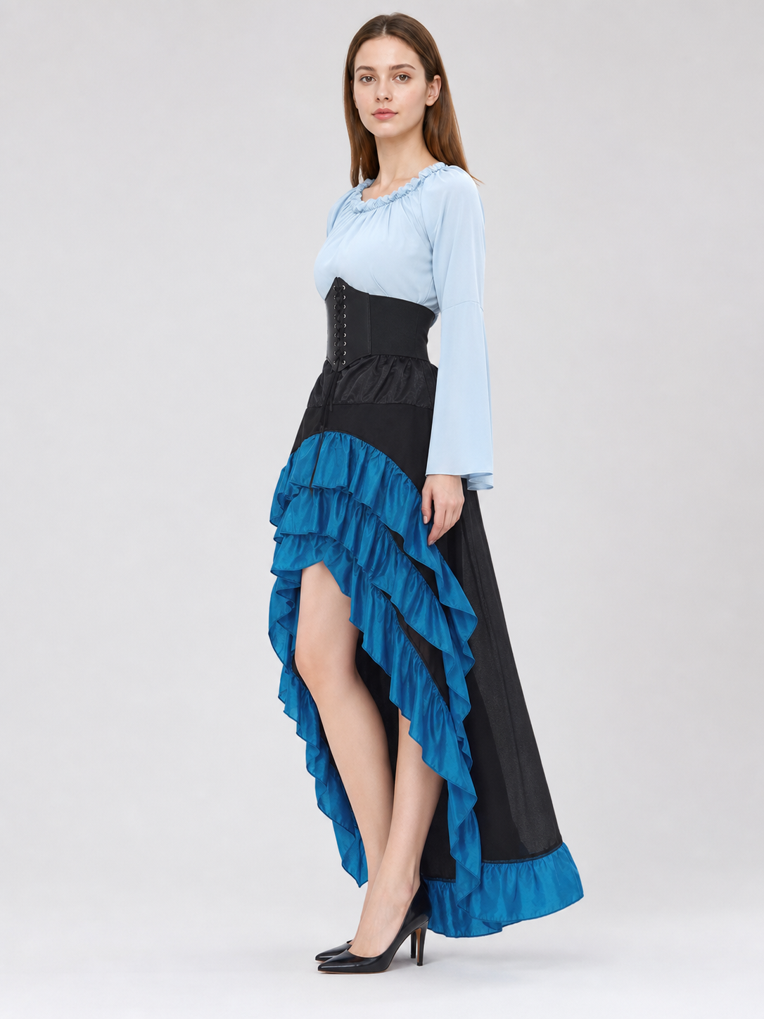 Gothic Corset Dress with Ruffles and Train