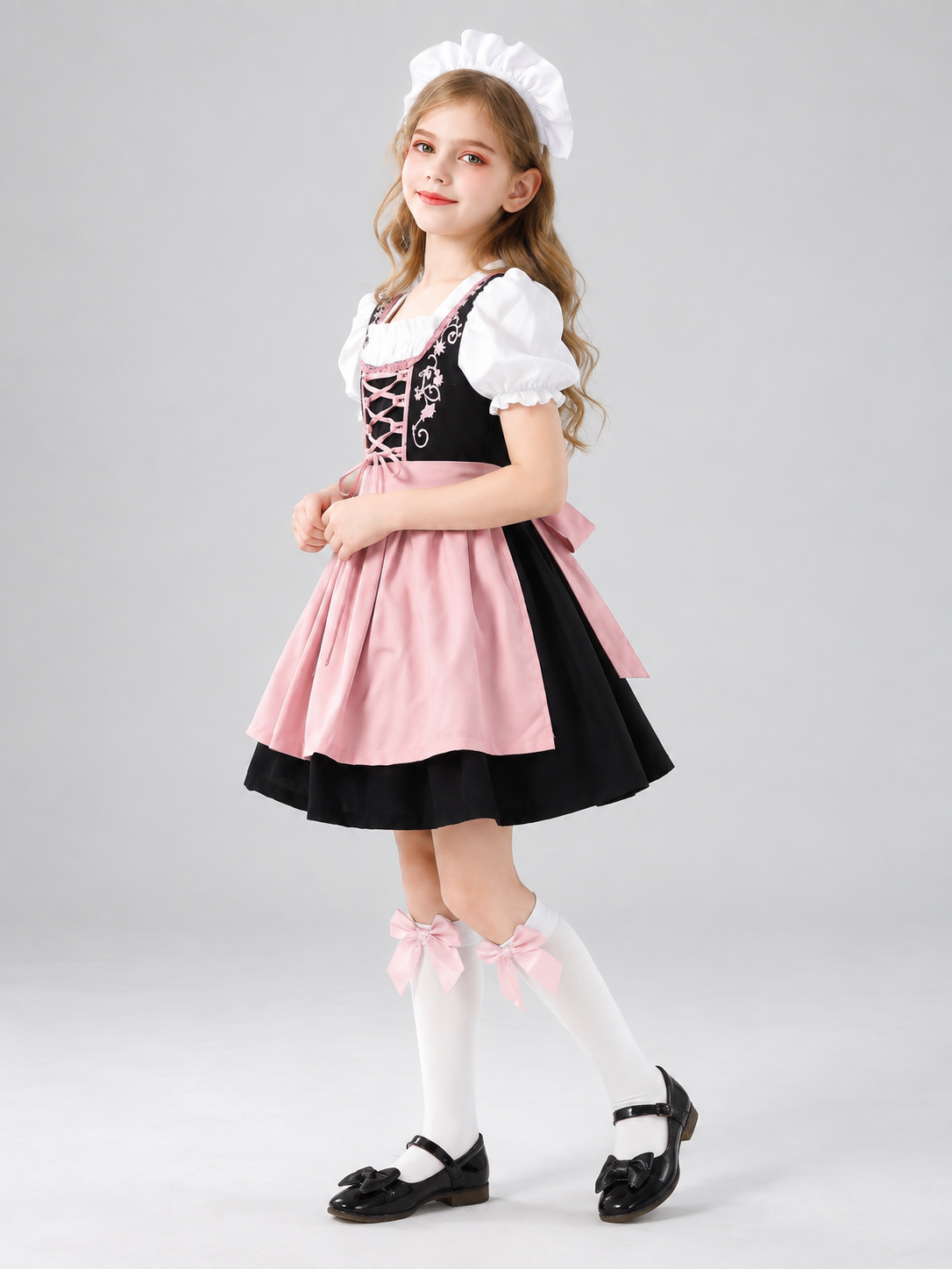 Kids' Dirndl Costume with Pink Apron and Tights