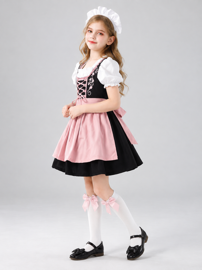 Kids' Dirndl Costume with Pink Apron and Tights