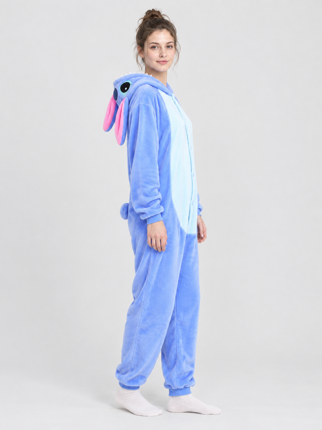 Blue Flannel Hooded Pajama Jumpsuit with Ears