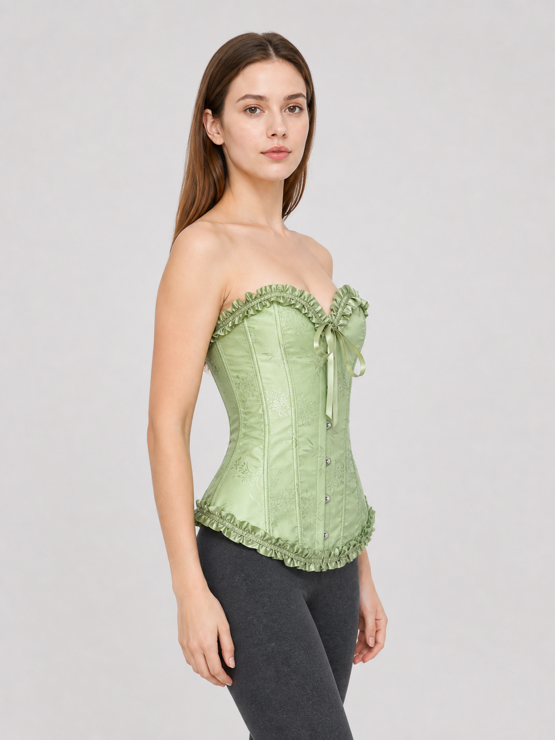 Light Green Corset Top with Ruffles and Lacing