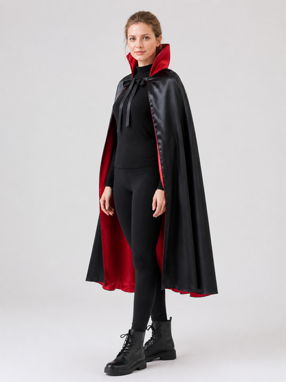Hooded Cosplay Cloak, Black with Red Lining