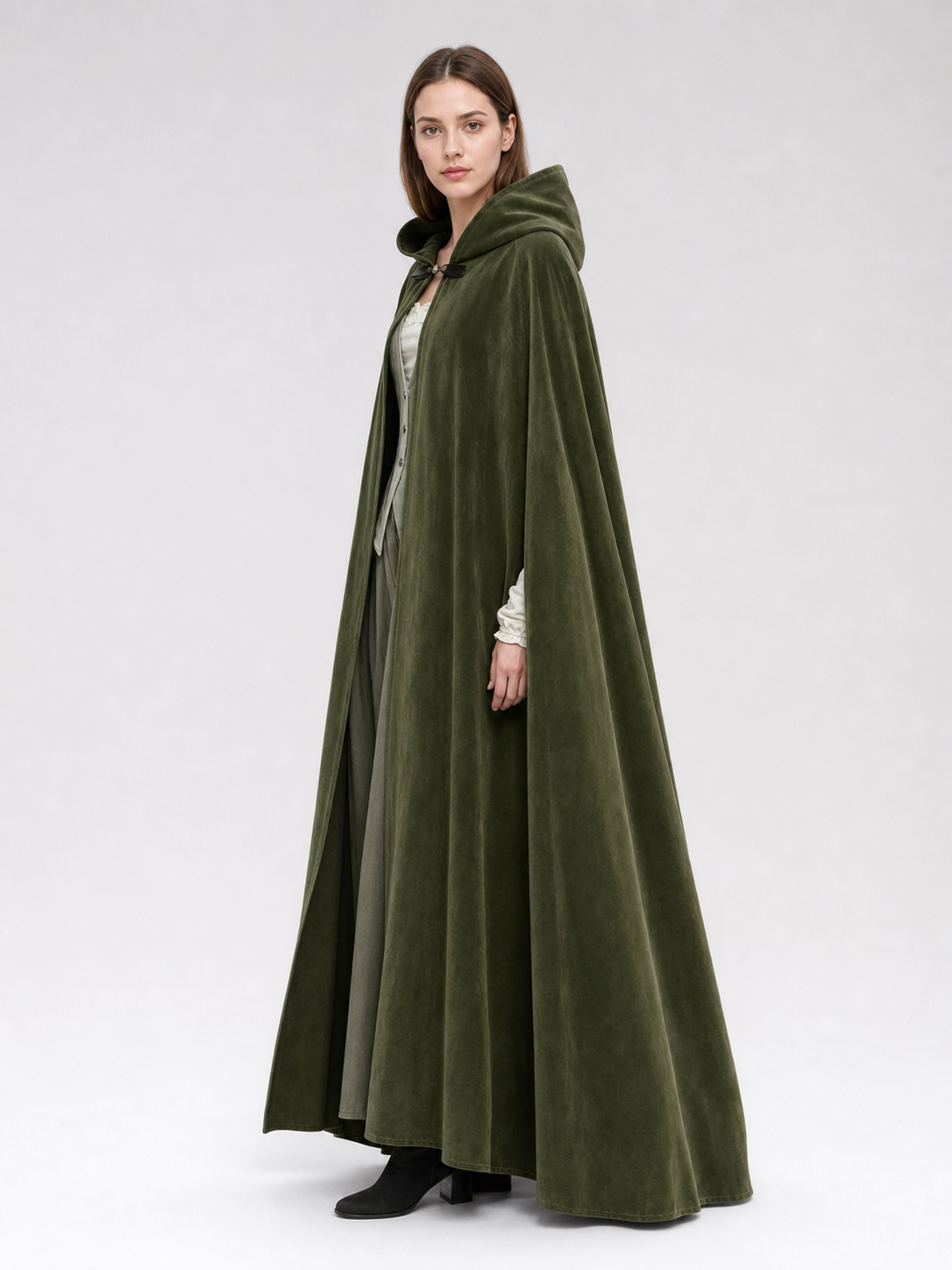 Long Green Hooded Costume Cloak