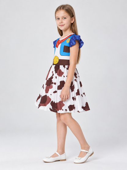 Children's Dress with Blue Bodice and Emblem side view
