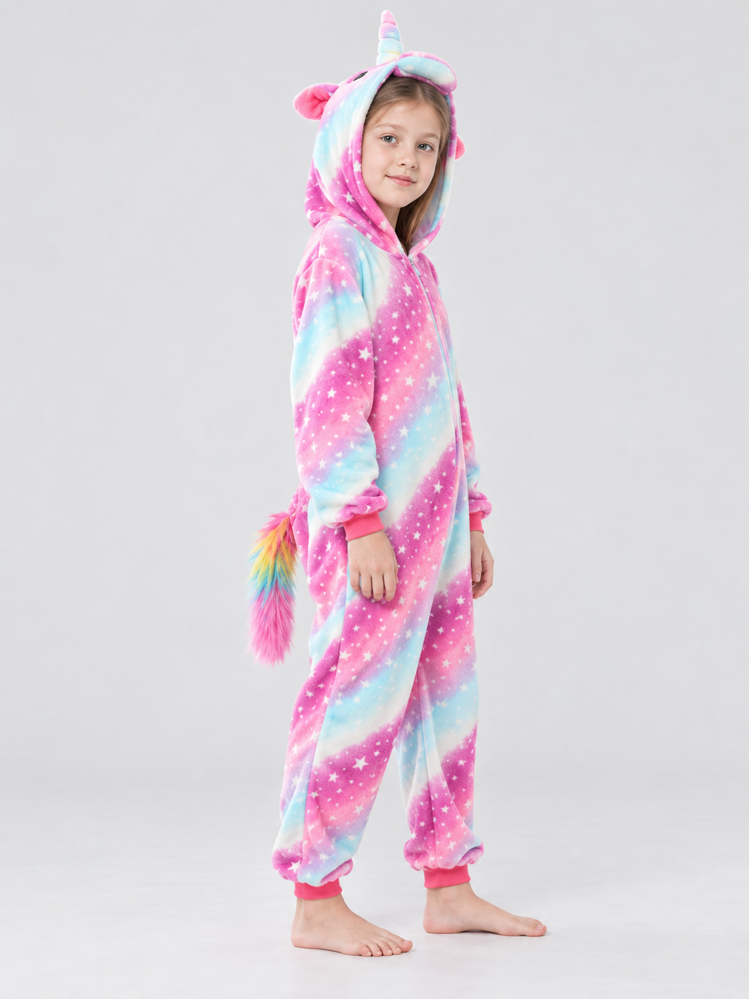 Hooded Pajama Jumpsuit with Ears and Star Print