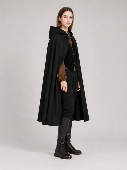 Long black hooded carnival cloak