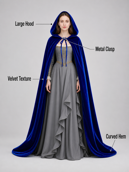 Long Blue Hooded Carnival Cape
