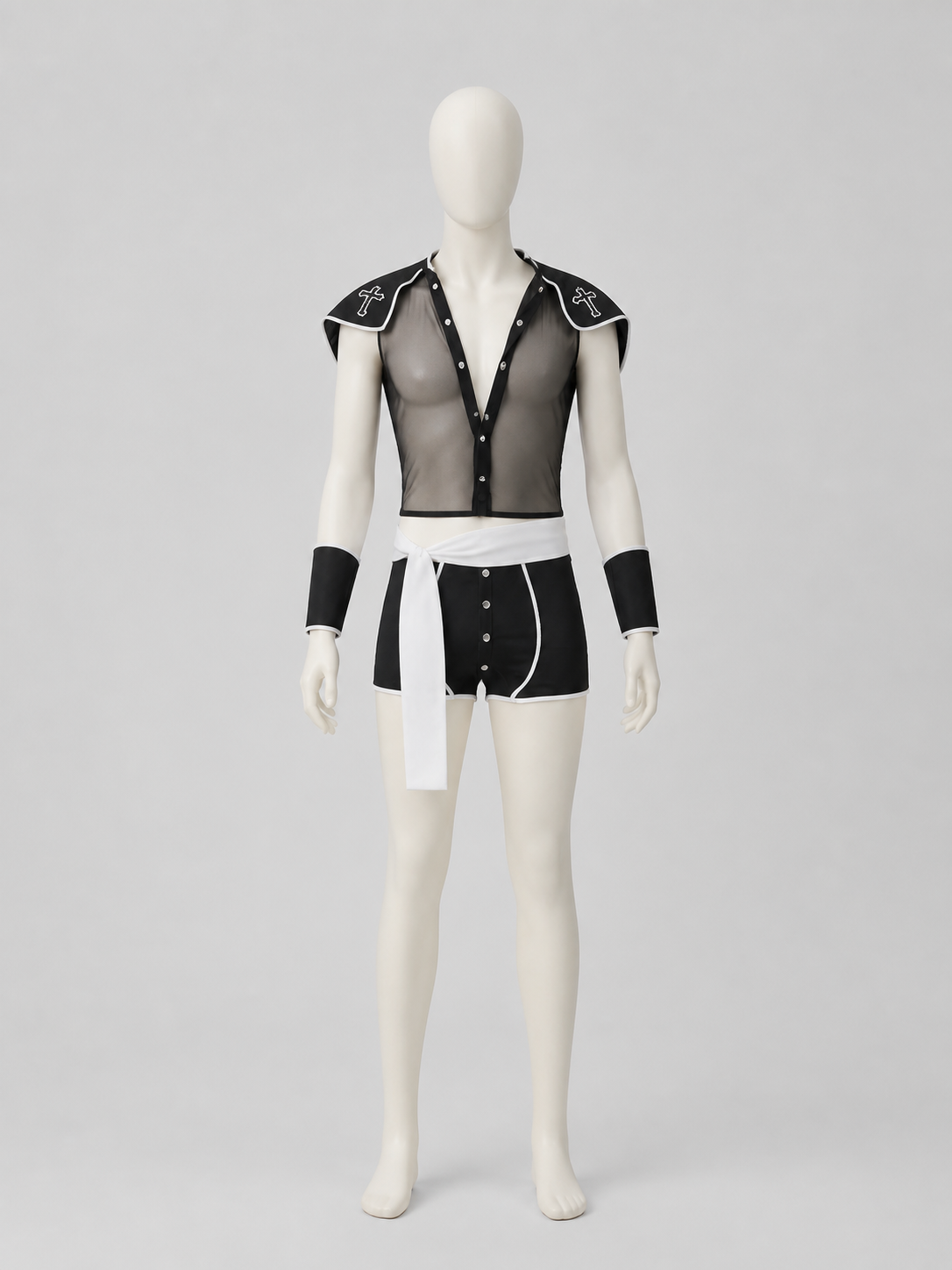 Priest Role-Play Costume, Black with White Trim side view