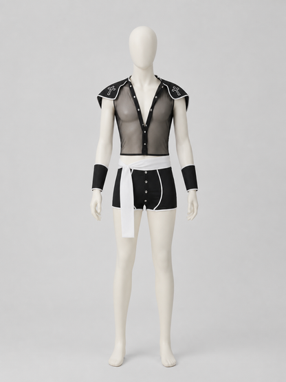 Priest Role-Play Costume, Black with White Trim side view
