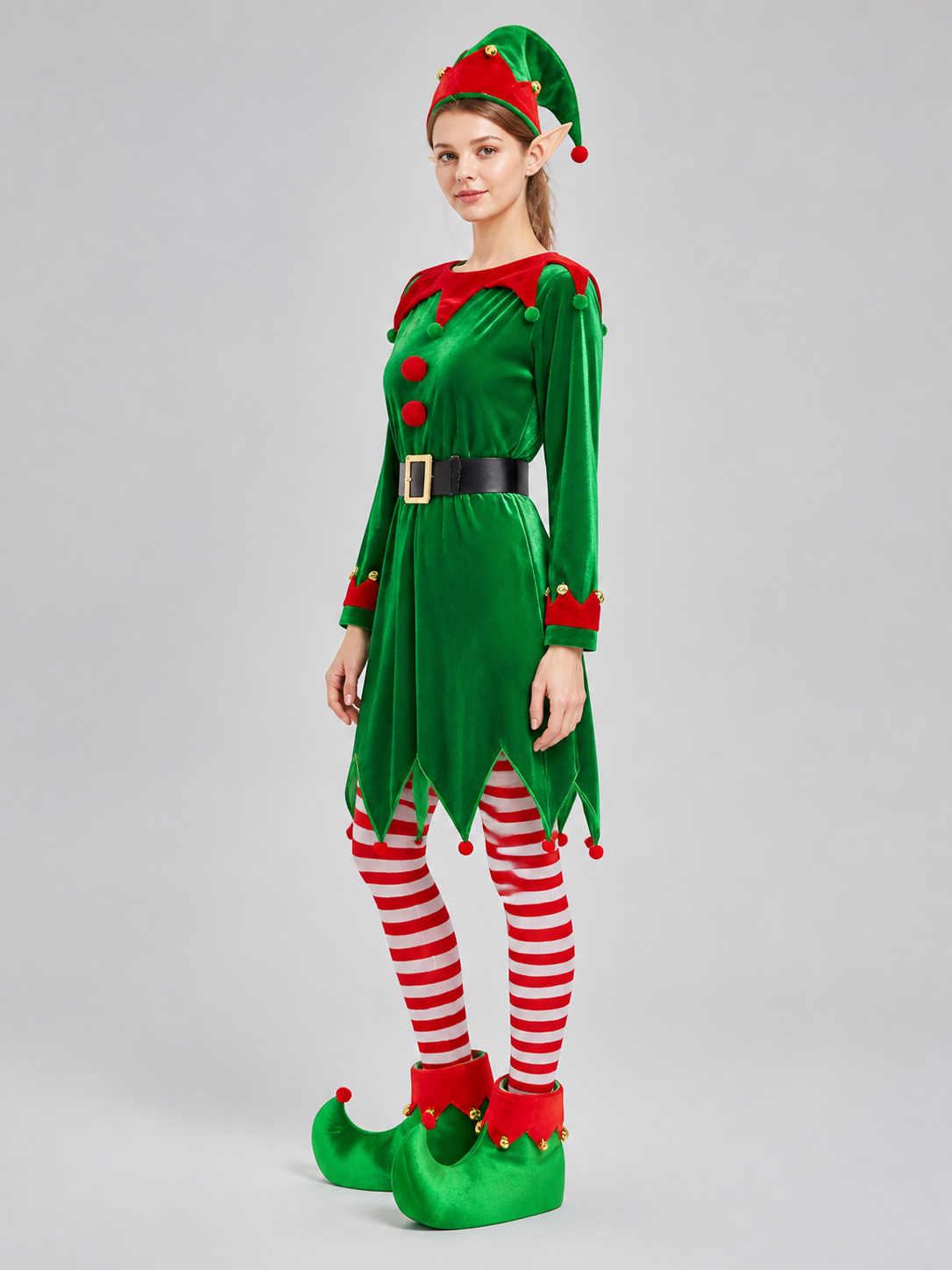 Christmas Elf Costume: Dress, Hat, Belt side view
