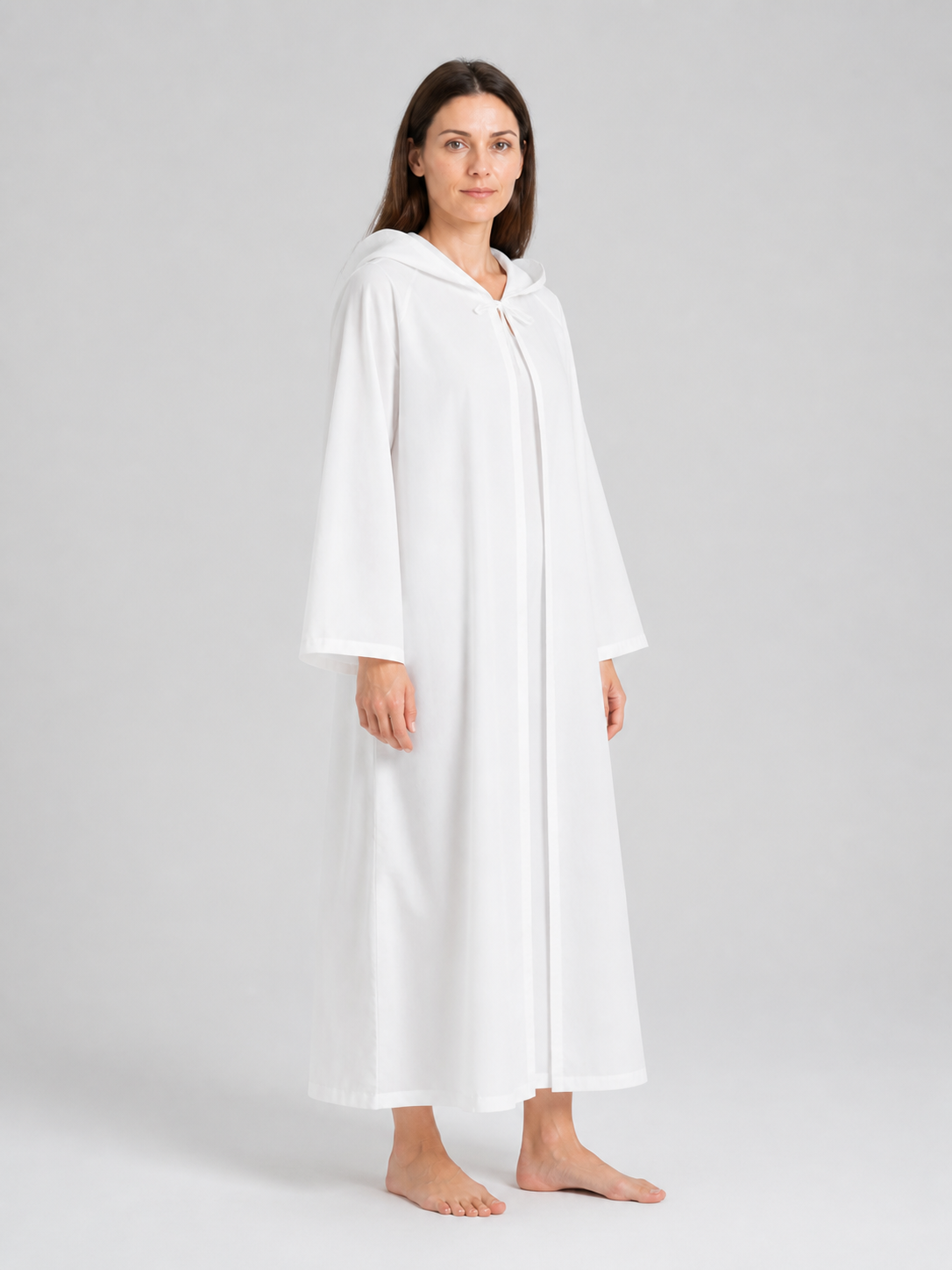 White Long Hooded Cosplay Robe side view