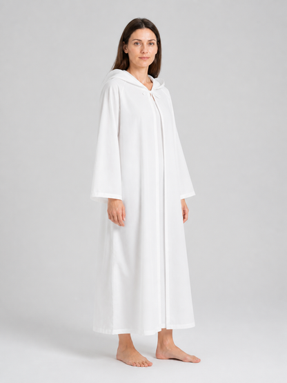 White Long Hooded Cosplay Robe side view