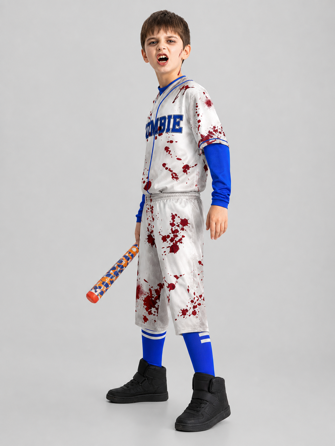 Zombie Costume: White Set with Blood-Effect Print