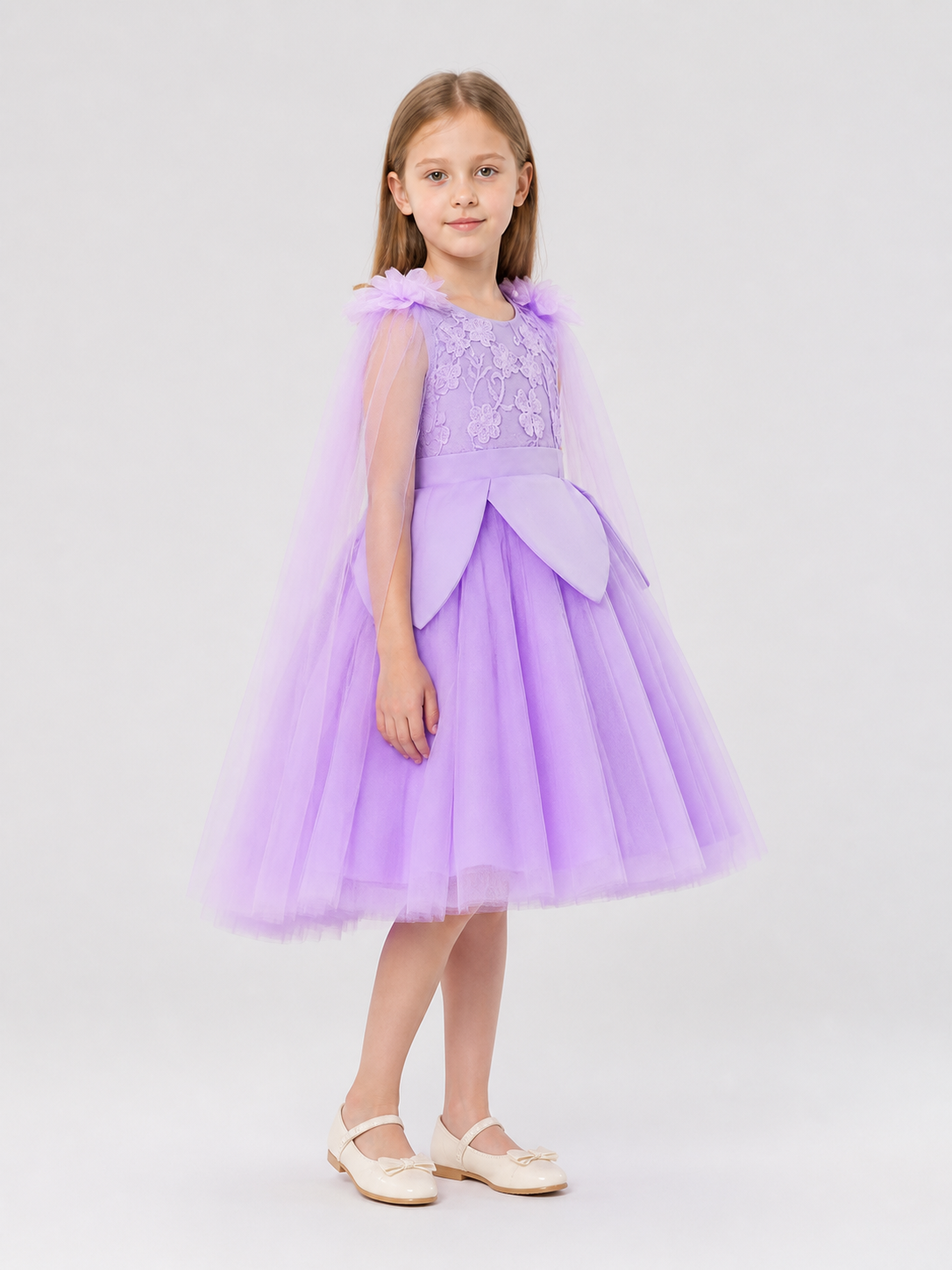 Girls' Princess Dress with Lace and Full Skirt side view