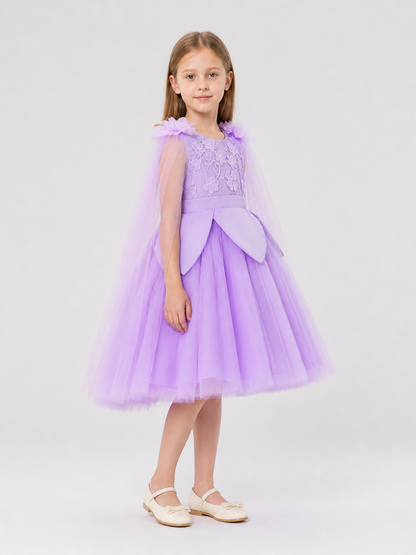 Girls' Princess Dress with Lace and Full Skirt side view