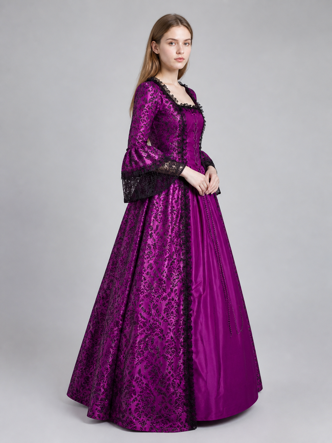 Long Dress with Lace and Decorative Lacing side view