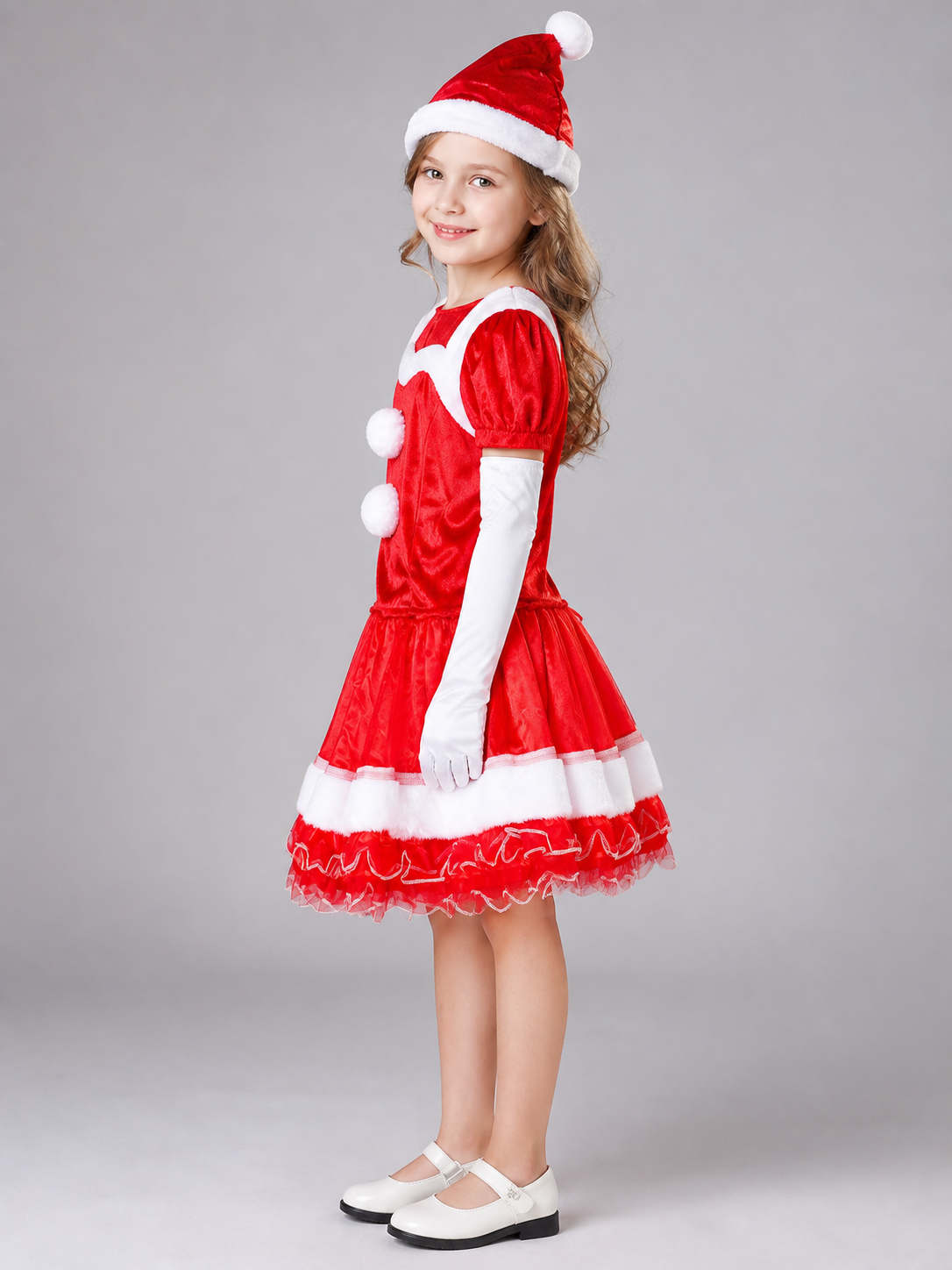 Christmas Costume: Dress, Hat, and Gloves
