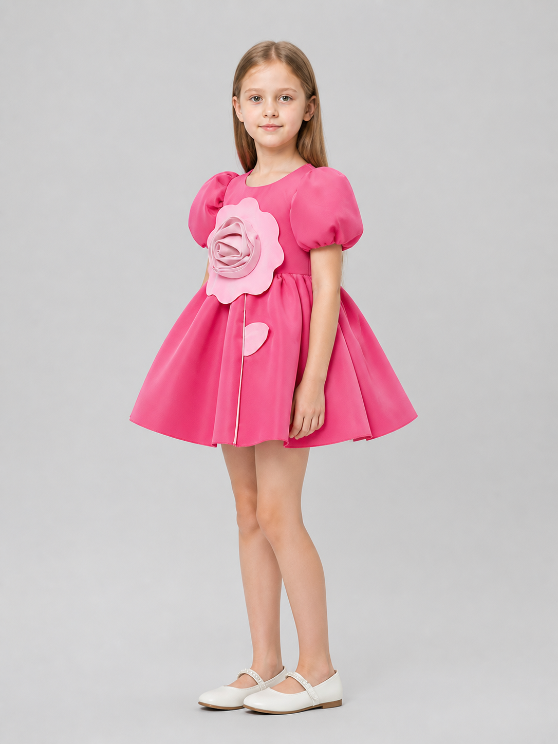 Pink Princess Dress with a Full Skirt and Roses