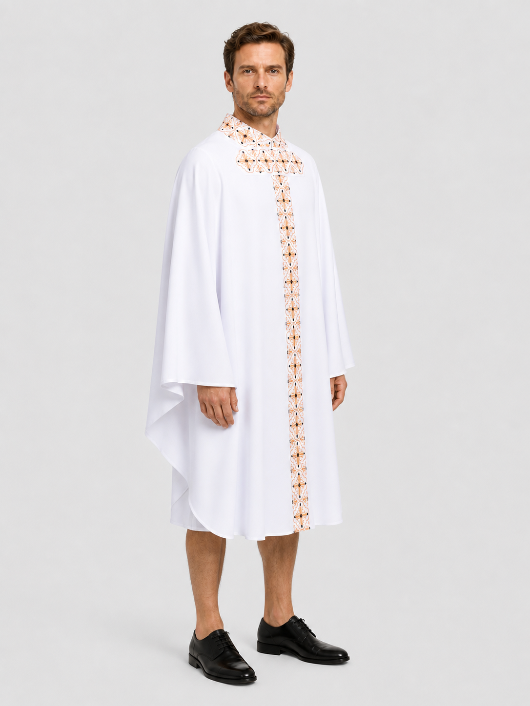 White Cosplay Shirt with Geometric Pattern side view