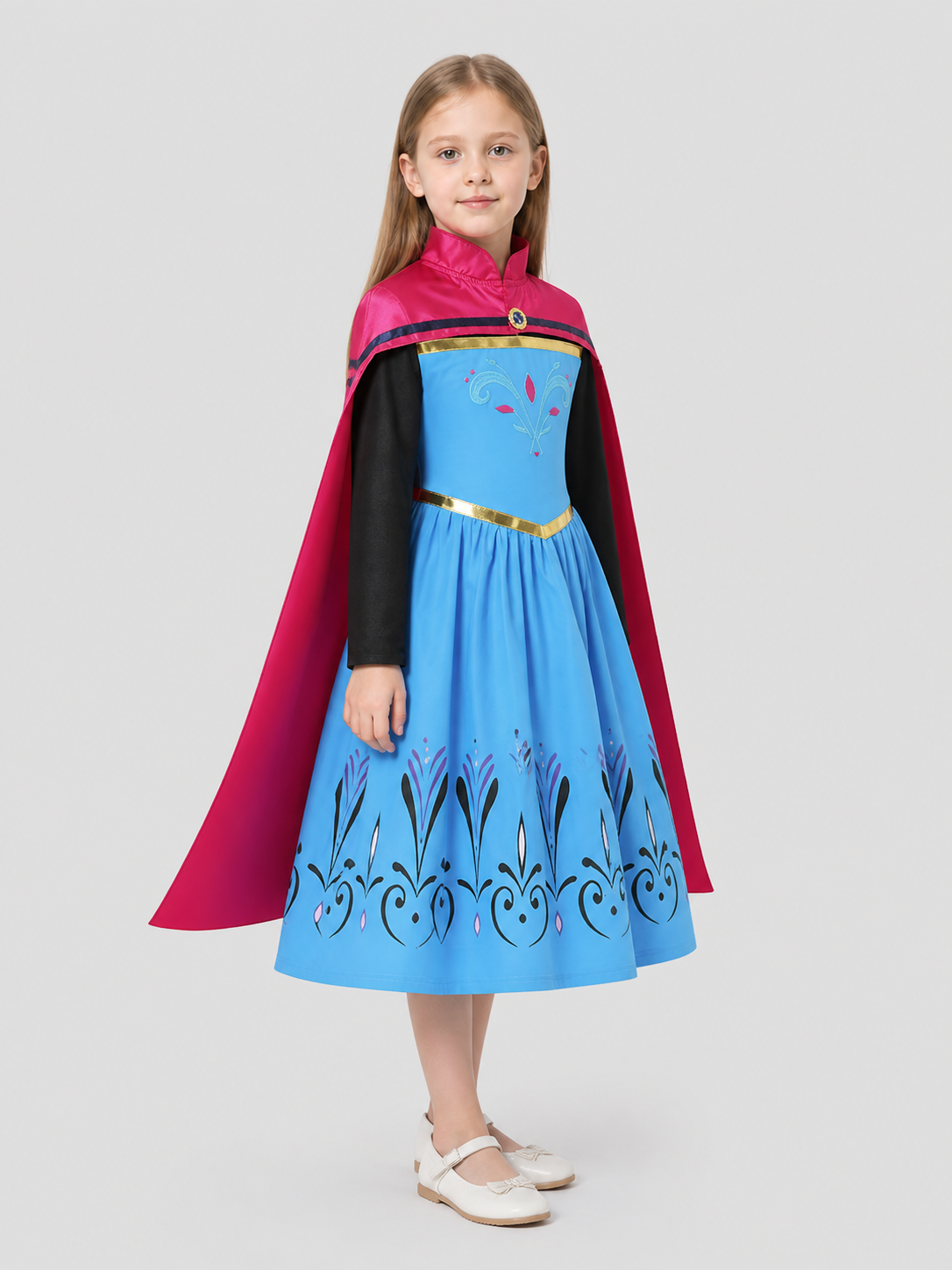 Children’s Elsa Princess Costume with Cape for Parties side view