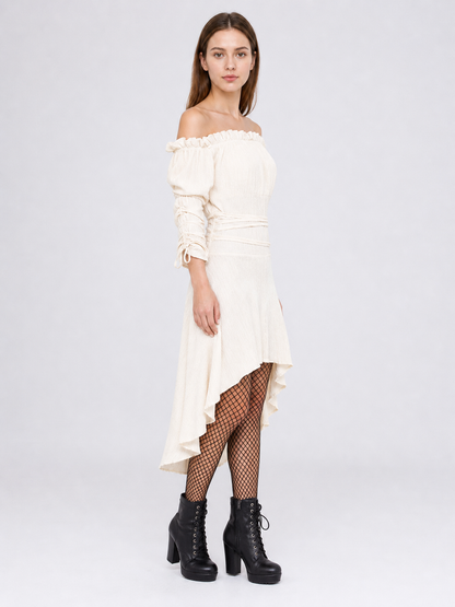 Long Off-the-Shoulder Dress with an Asymmetrical Hem