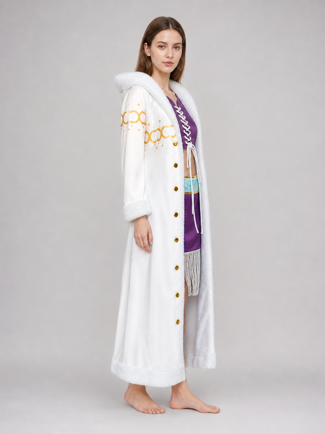 Cosplay Costume with White Fluffy Trim and Vest