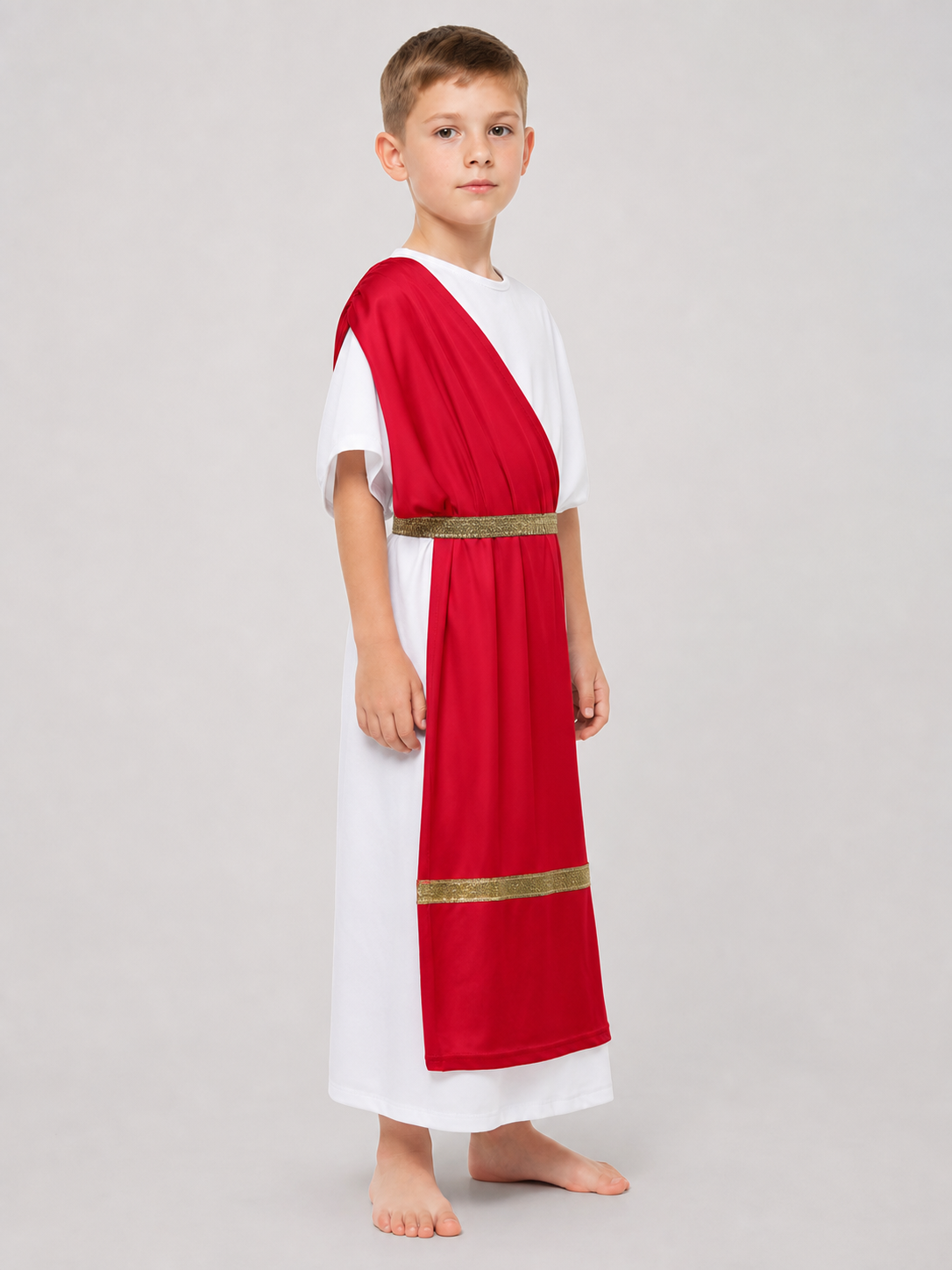 Ancient Greek Costume with Red and Gold Ribbons