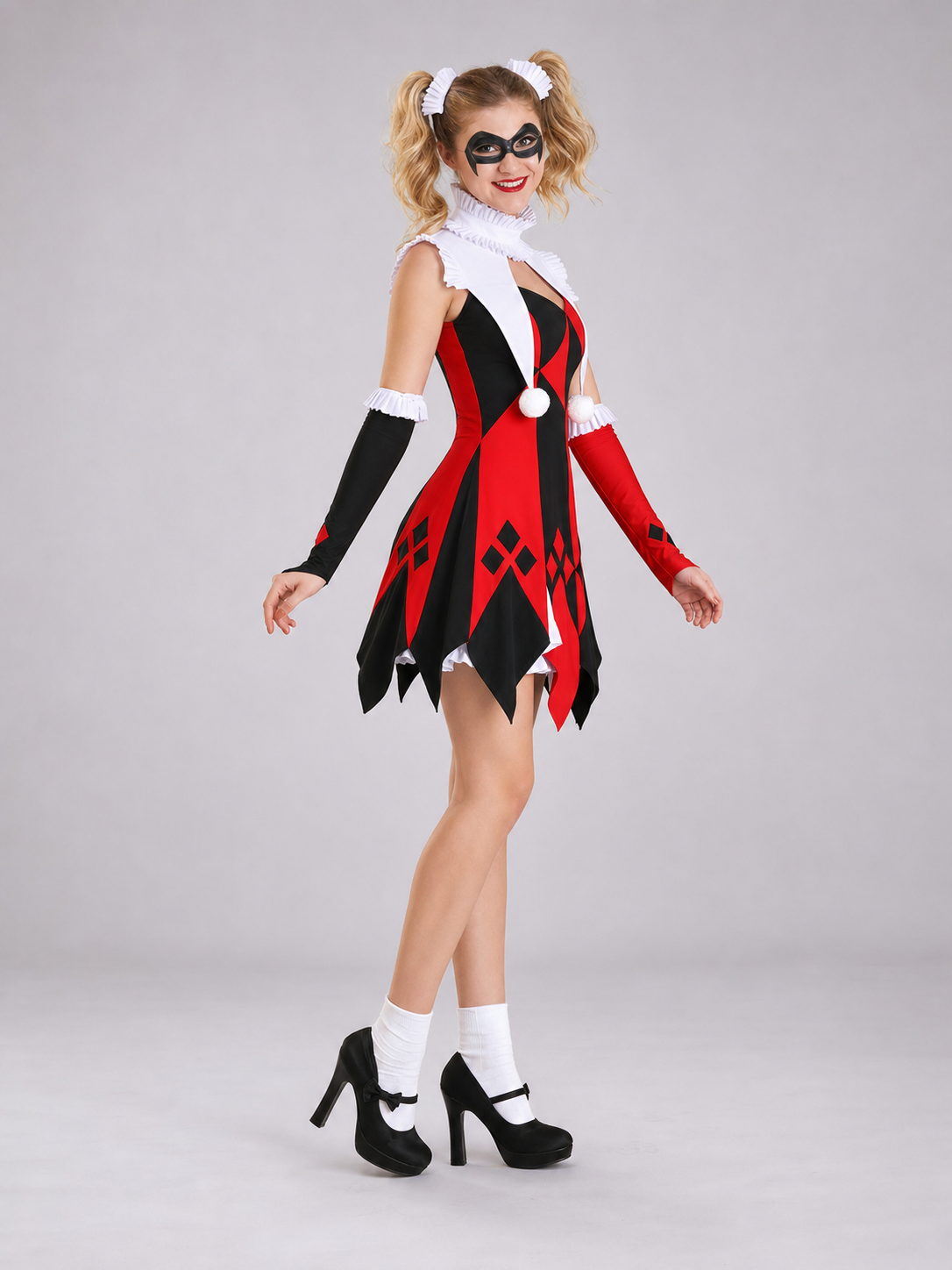 Harlequin cosplay dress with collar and cuffs