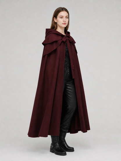 Medieval Gothic Hooded Cloak, Burgundy