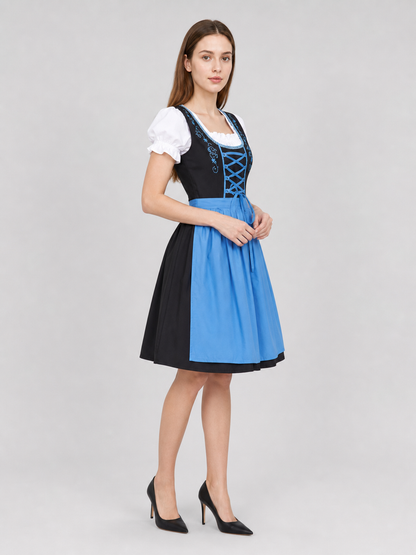 Traditional-Style Dress with Lace-Up Detail and Full Skirt