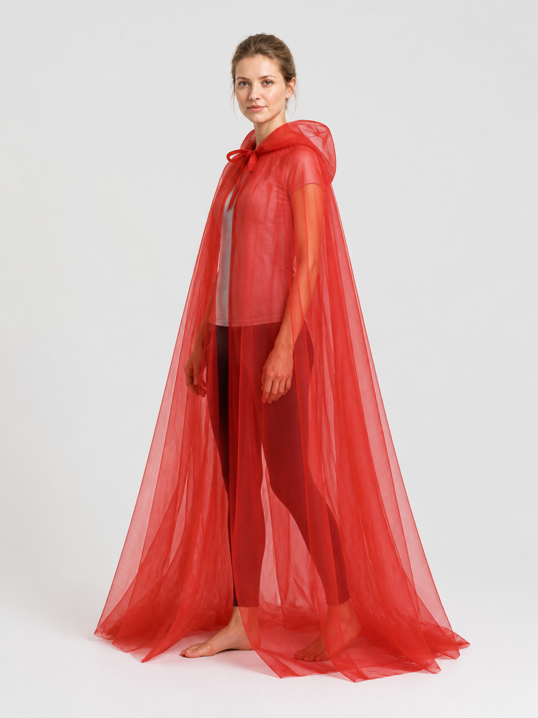 Red Mesh Grim Reaper Hooded Cloak side view