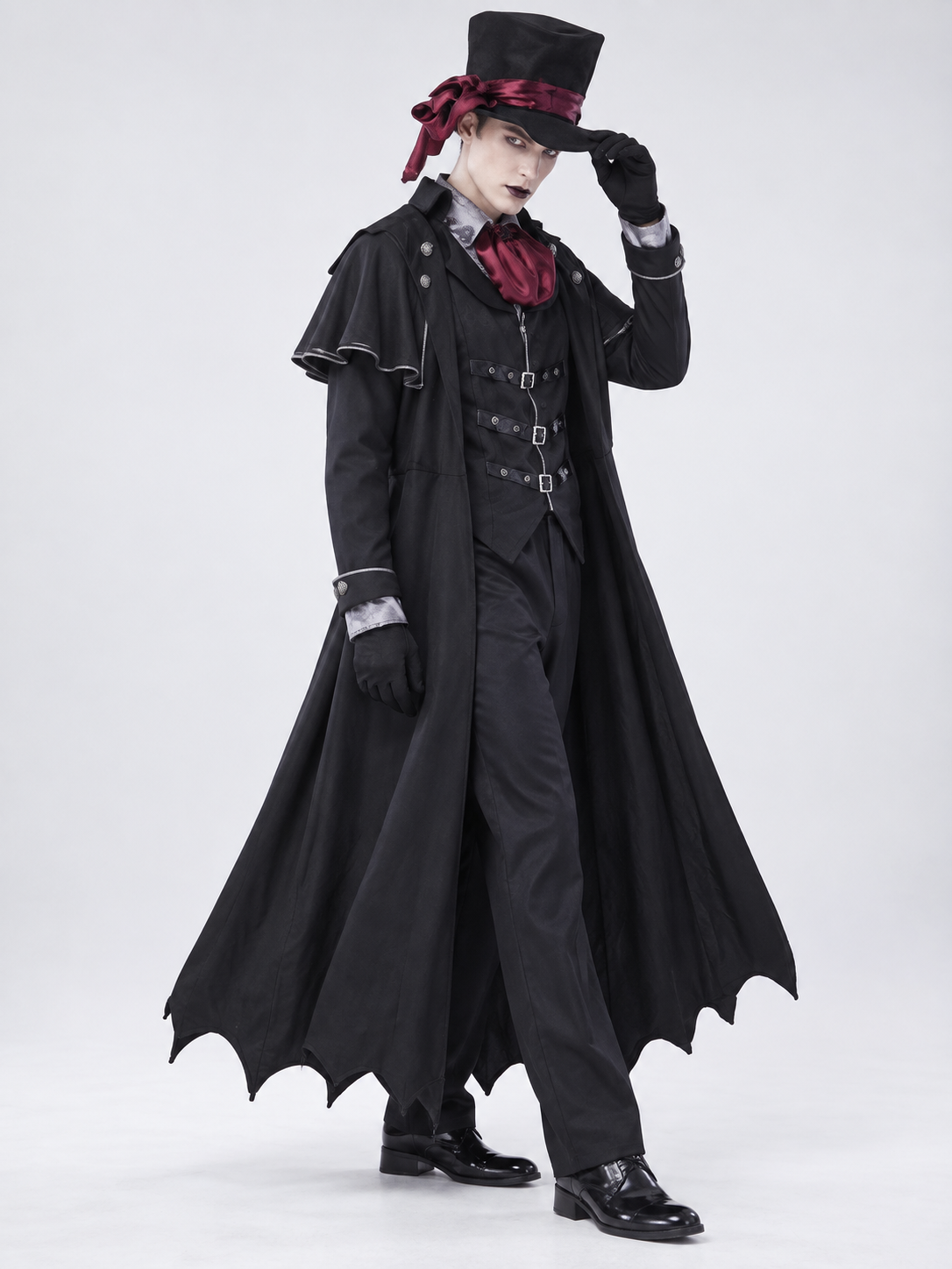 Gothic Black and Red Cosplay Costume with Cape