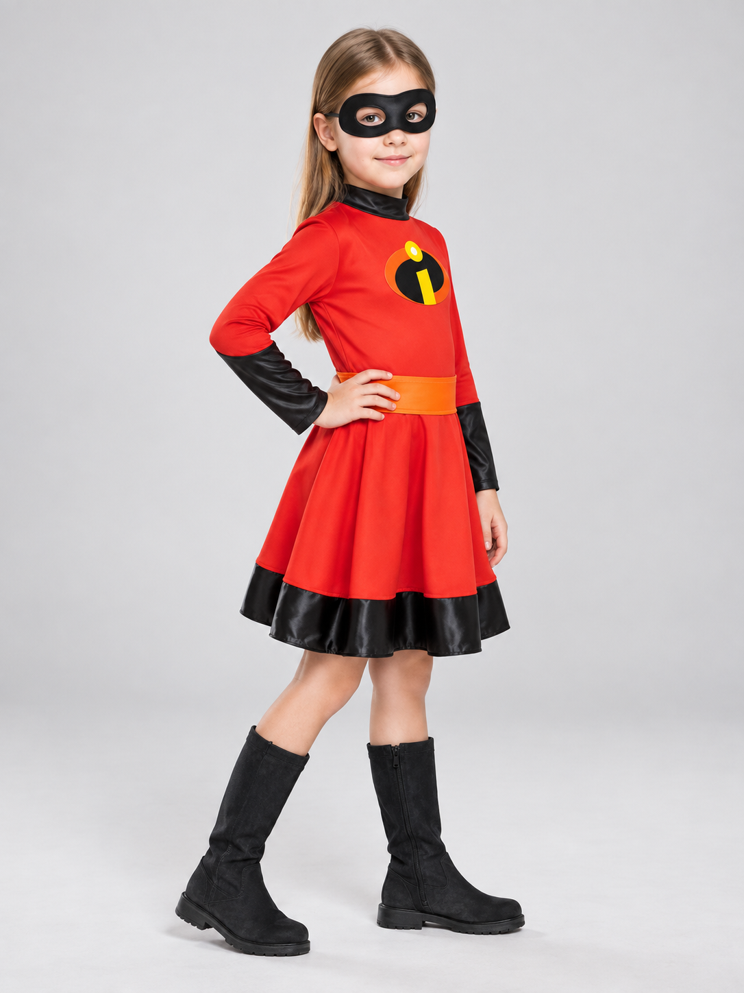 Girls' Superhero Costume Dress with Mask