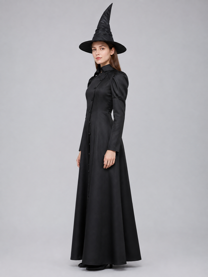 Witch Costume with Coat, Skirt, and Pointed Hat side view