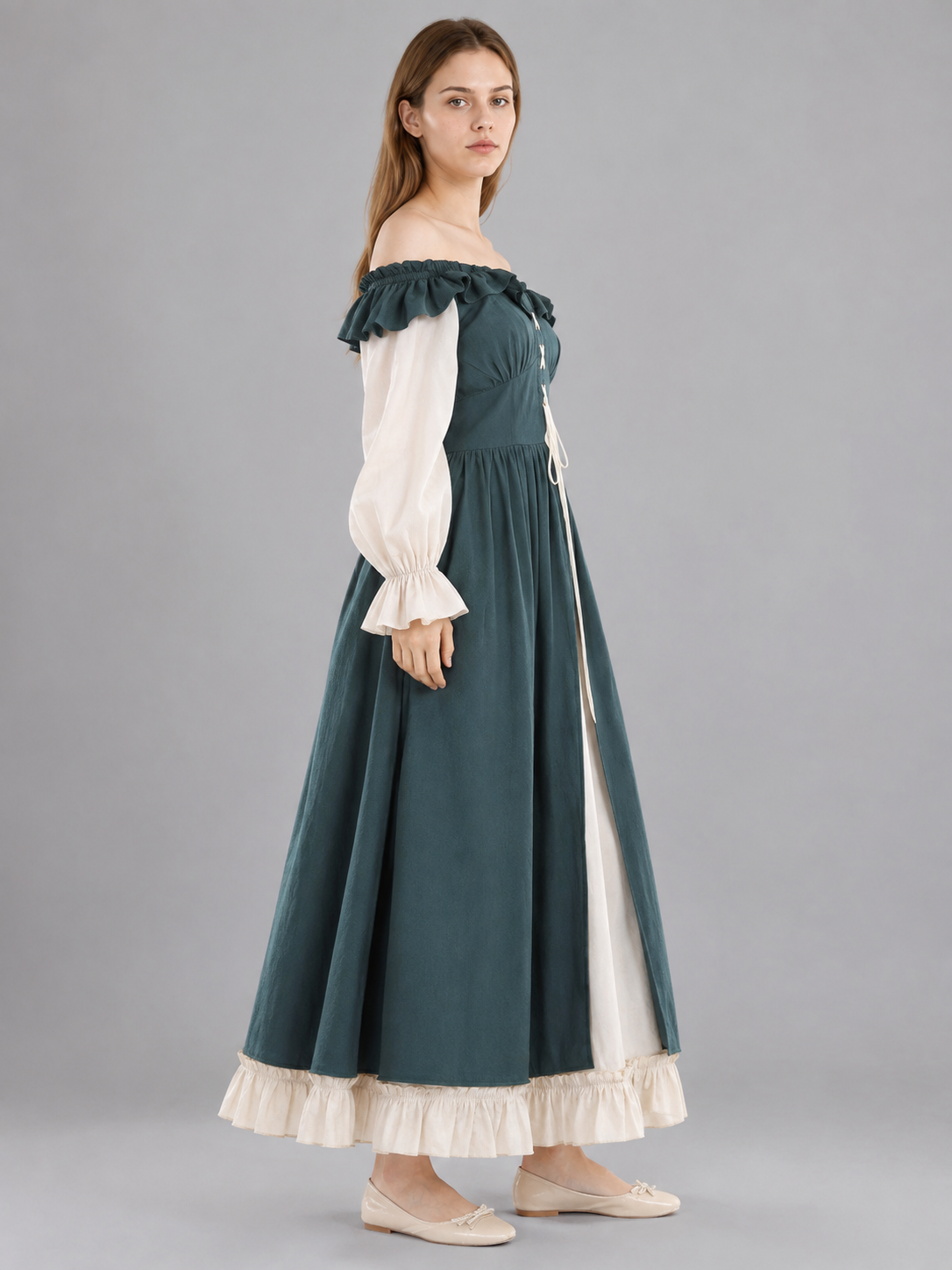 Renaissance-Style Dress with a Full Skirt side view